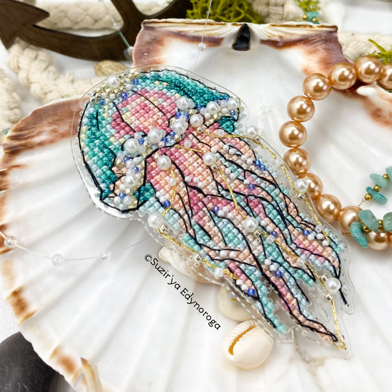Jellyfish. Cross Stitch Ornament Kit.