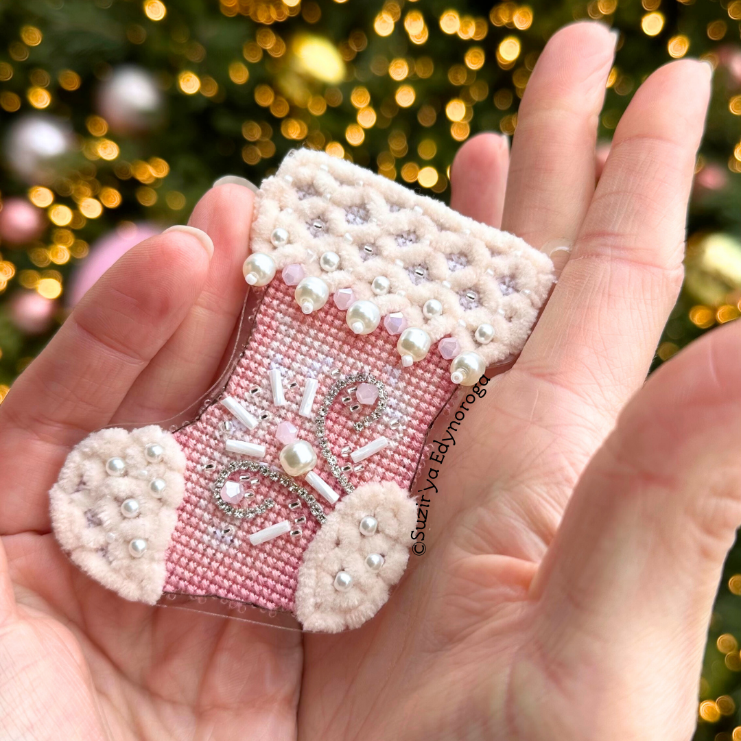 Pink Boot (Stocking) Cross Stitch Ornament Kit.