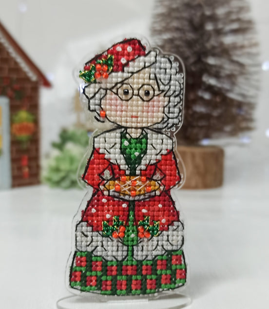 Mrs Santa. Cross Stitch Ornament Kit.