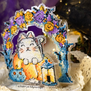 Kitty azhurka on halloween Cross Stitch Ornament Kit.