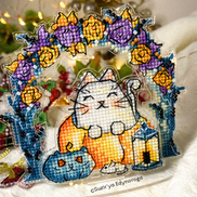 Kitty azhurka on halloween Cross Stitch Ornament Kit.