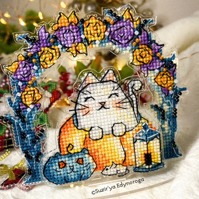 Kitty azhurka on halloween Cross Stitch Ornament Kit.