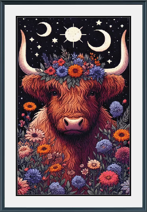 Floral Highlander PDF Cross Stitch Pattern Chart.