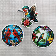 Needle Minder - Stained Glass Cardinals / Hummingbird. Hummingbird on Branch.