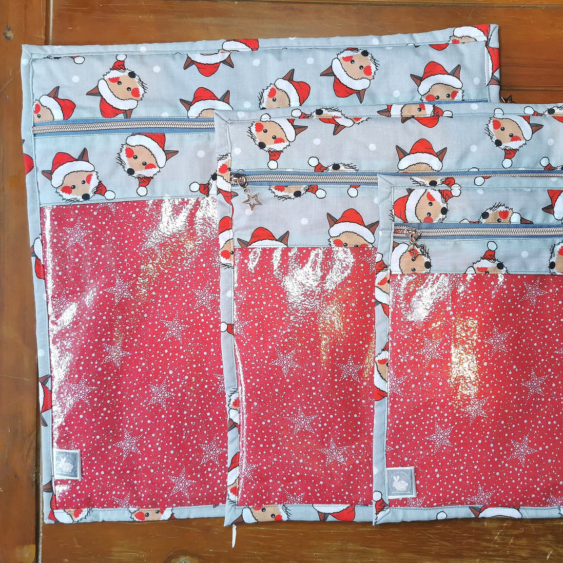 WIP Project Bag - Christmas Fox GLITTER front.