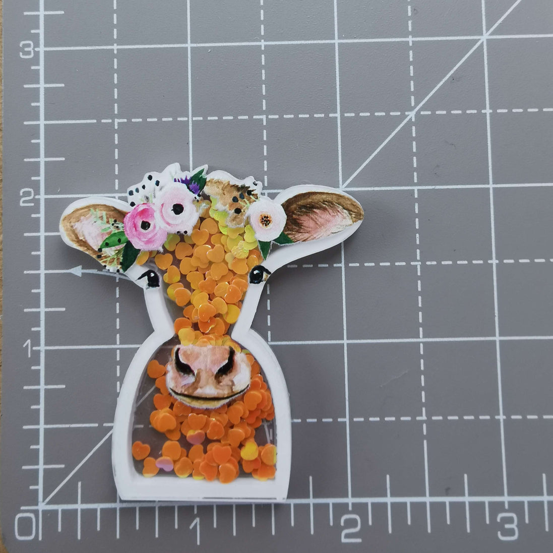 Needle Minder - Pretty Cow. Sequin Heart Sparkles.