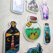Needle Minder - Bottles. Kitty Stars, Toadstool, Fairy Frog, Lighthouse, Otter.