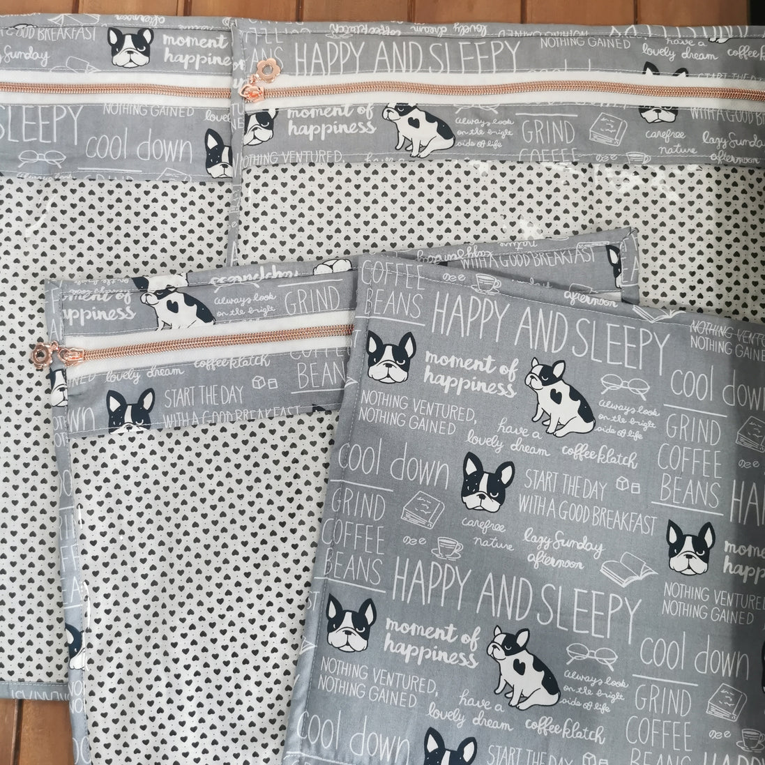 WIP Project Bag - Frenchie Doodles (grey)