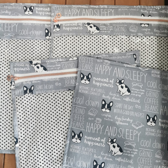 WIP Project Bag - Frenchie Doodles (grey)