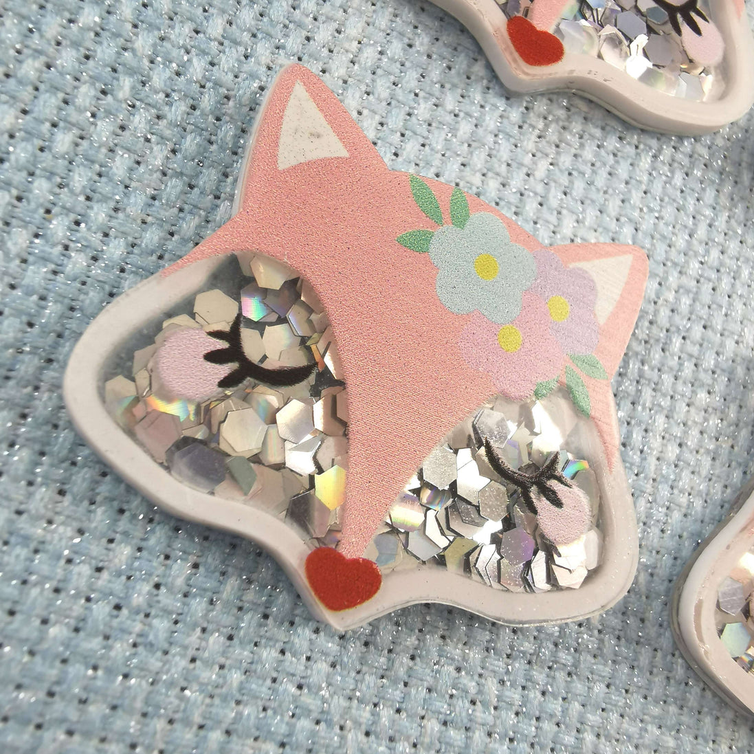 Needle Minder -Pink Floral Fox. Sequin Sparkles.