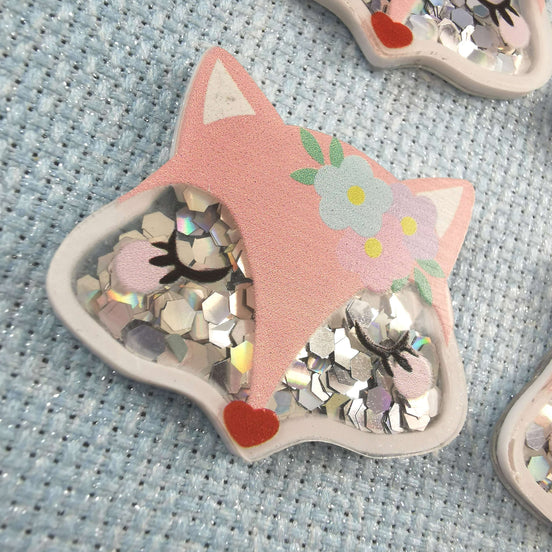 Needle Minder -Pink Floral Fox. Sequin Sparkles.