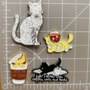 Needle Minder -  Silver Celestial Luna Cat. Coffee, Books. Drunk Red Wine Cat