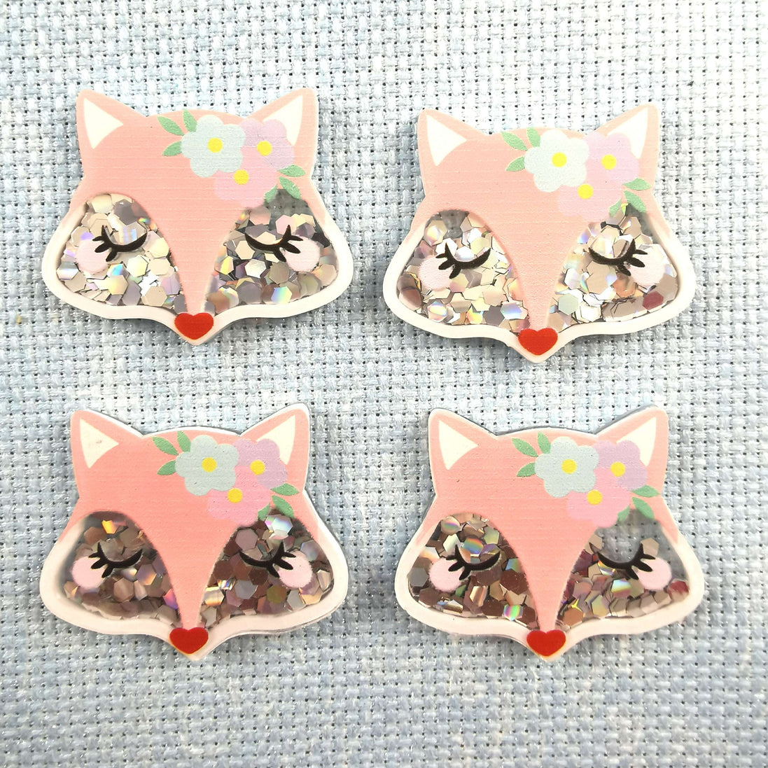 Needle Minder -Pink Floral Fox. Sequin Sparkles.
