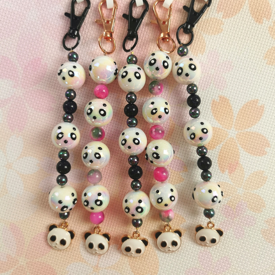 Beaded Scissor Keep. Panda Hand Decorated Iridescent Beads