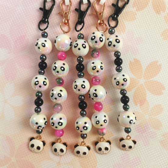Beaded Scissor Keep. Panda Hand Decorated Iridescent Beads