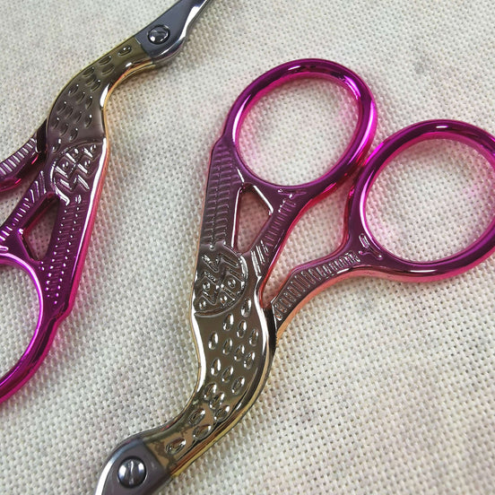 Pink/Gold/Silver Ombre Stork Embroidery Scissors with Cover