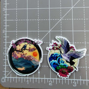 Needle Minder - Sakura Mountain Sunset Bird / Beautiful Crane