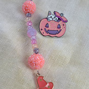 Beaded Scissor Keep & Minder Set - Glittery Pumpkin Witch