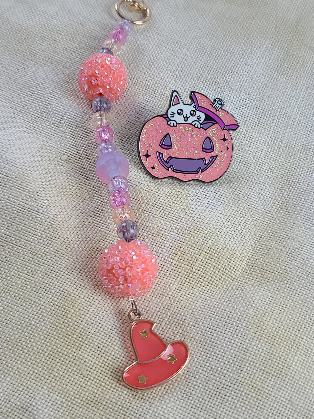 Beaded Scissor Keep & Minder Set - Glittery Pumpkin Witch