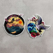 Needle Minder - Sakura Mountain Sunset Bird / Beautiful Crane