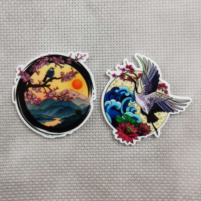 Needle Minder - Sakura Mountain Sunset Bird / Beautiful Crane