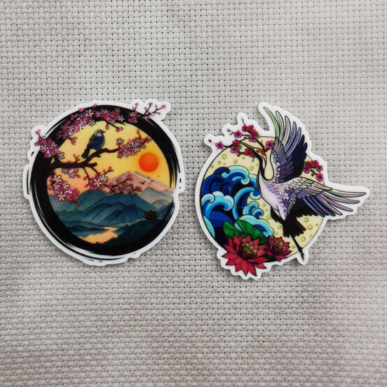 Needle Minder - Sakura Mountain Sunset Bird / Beautiful Crane