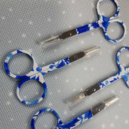 White & Blue Foliage Print Embroidery Scissors with Cover