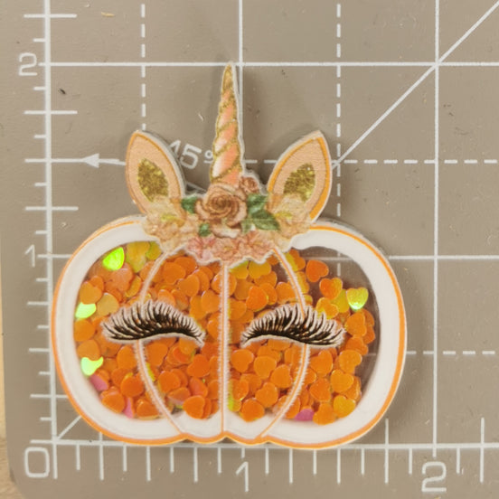 Needle Minder - Cute Halloween Unicorn Pumpkin Sequin Shaker.