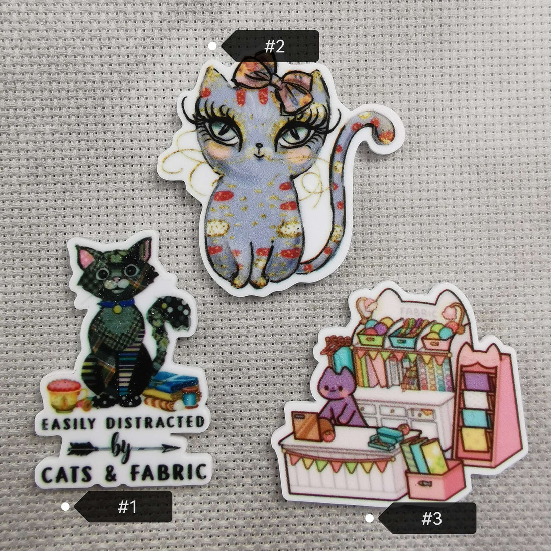 Needle Minder - Kitty Fabric Store, Cats & Fabric, Colourful Kitty with Bow