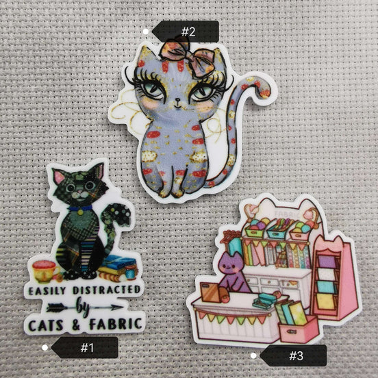 Needle Minder - Kitty Fabric Store, Cats & Fabric, Colourful Kitty with Bow