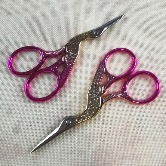 Pink/Gold/Silver Ombre Stork Embroidery Scissors with Cover