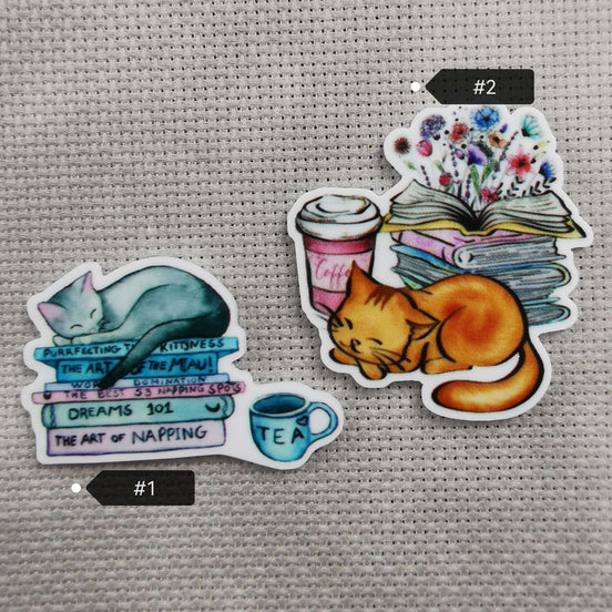 Needle Minder - Sleeping Cats with books & Coffee / Tea