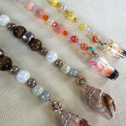 Beaded Scissor Keep. Real Shell & Tiger Eye / Fun Ice Cream Summer Sundae