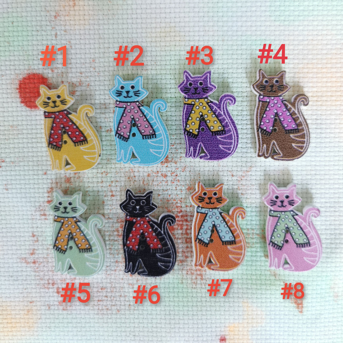 Needle Minder - Wooden Colourful Cosy Scarf Cat