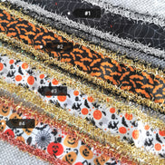 Ribbon Trim. Halloween print tinsel glitter finishing trim.