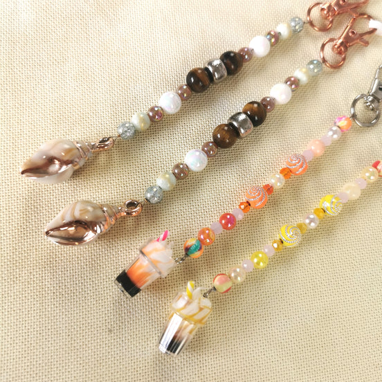 Beaded Scissor Keep. Real Shell & Tiger Eye / Fun Ice Cream Summer Sundae