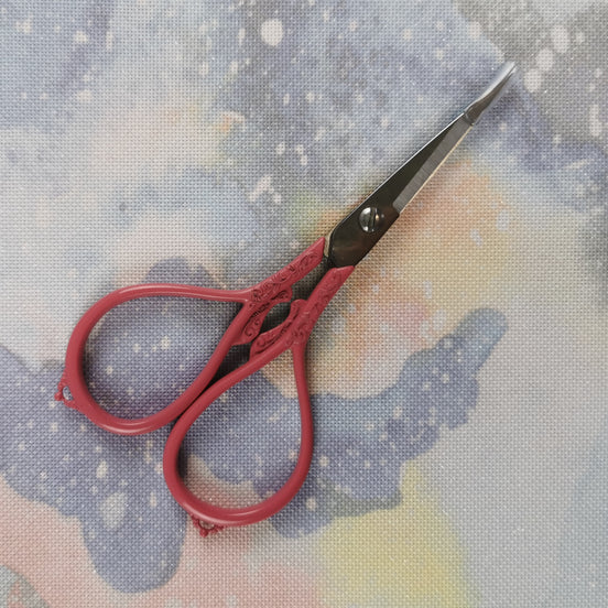 Matte Pink Ornate Metalwork Embroidery Scissors with Cover