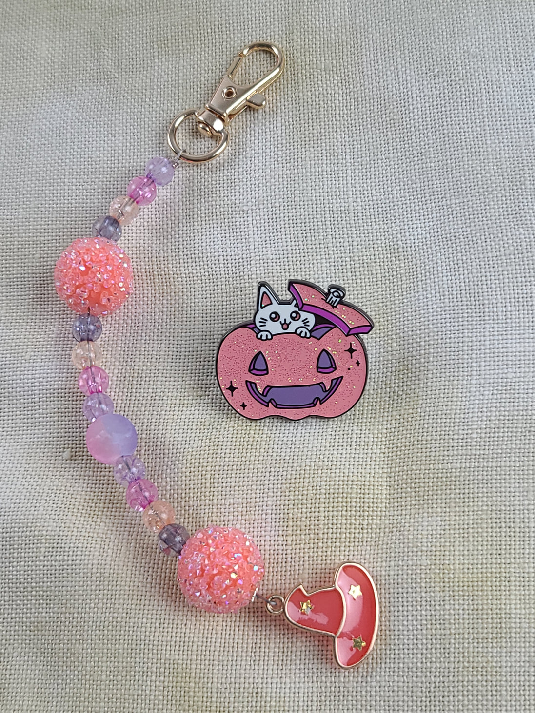 Beaded Scissor Keep & Minder Set - Glittery Pumpkin Witch