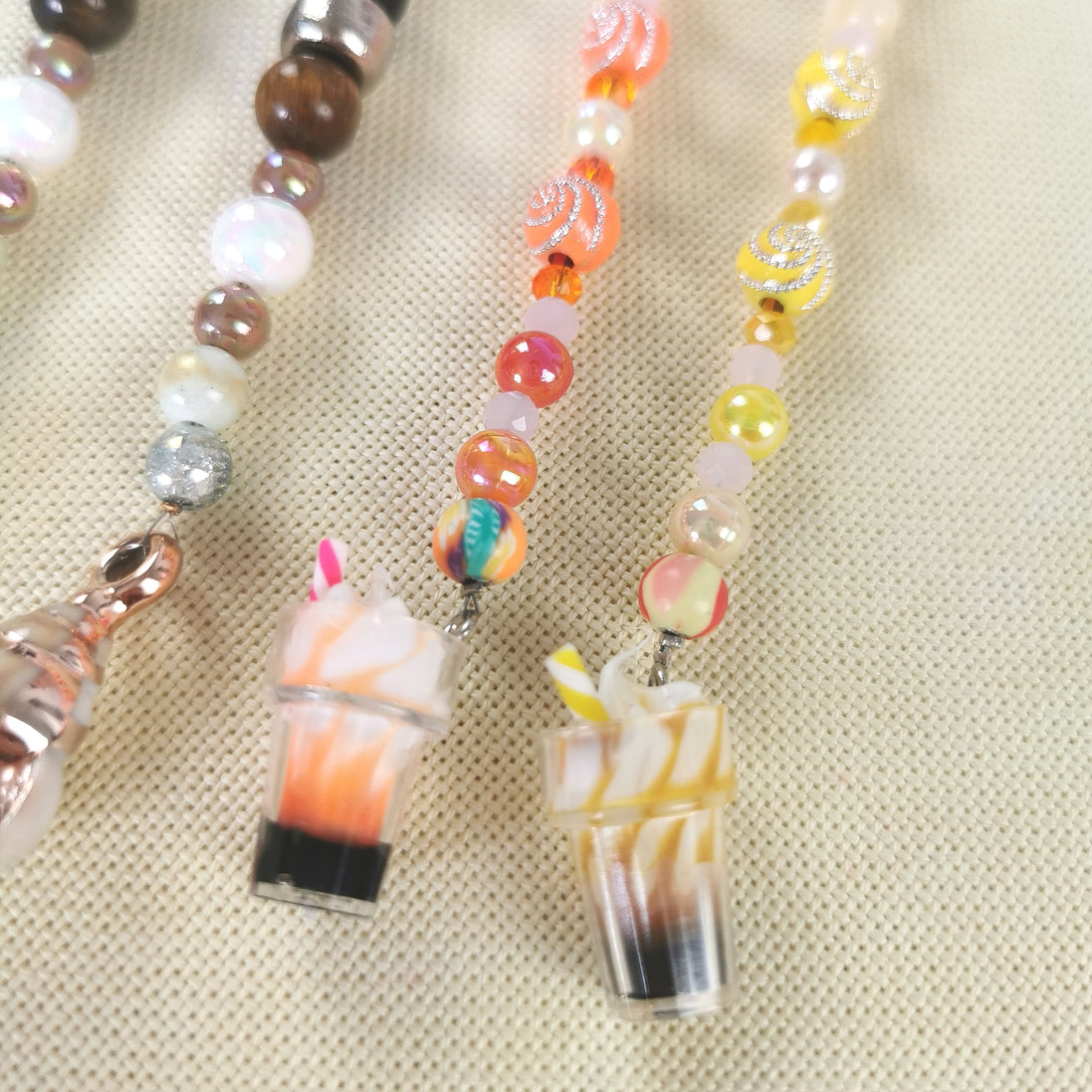 Beaded Scissor Keep. Real Shell & Tiger Eye / Fun Ice Cream Summer Sundae