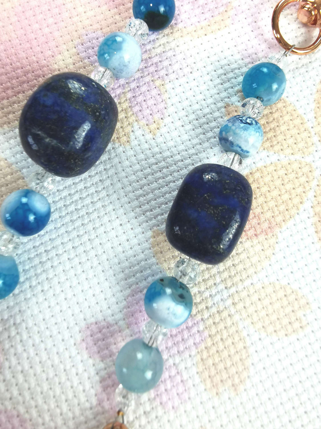 Beaded Scissor Keep. Lapis Lazuli Centre Stone. Gilded Shell Charm.