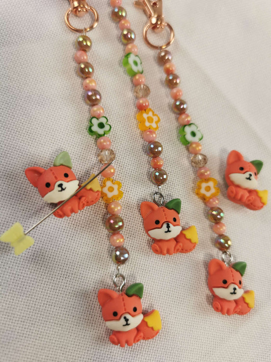 Beaded Scissor Keep & Minder Set - Flowery Fox