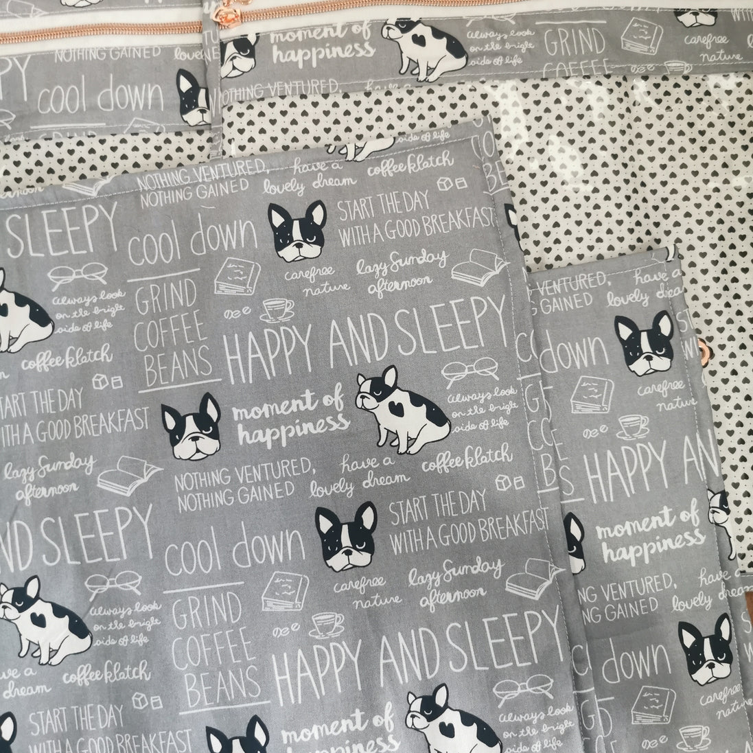 WIP Project Bag - Frenchie Doodles (grey)