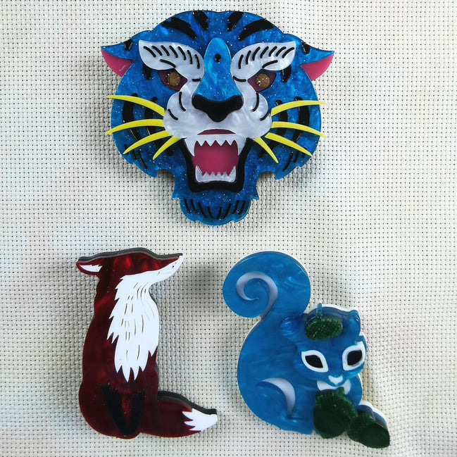 Needle Minder - Luxury Layered Acrylic Red Fox, Blue Squirrel, Glitter Tiger