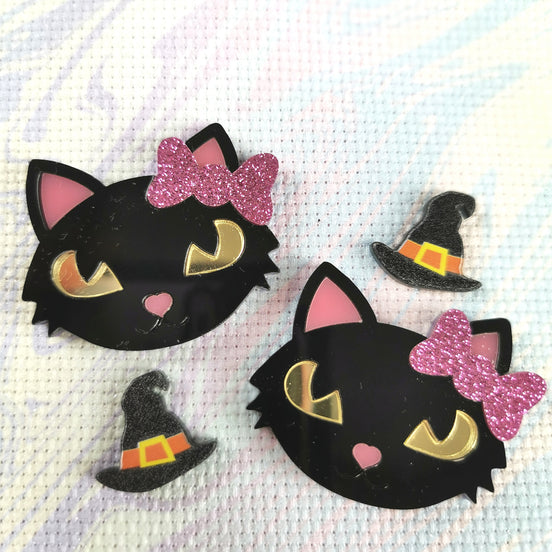 Needle Minder - Luxury Minder Set. Sparkle Bow Black Cat & Witch Hat