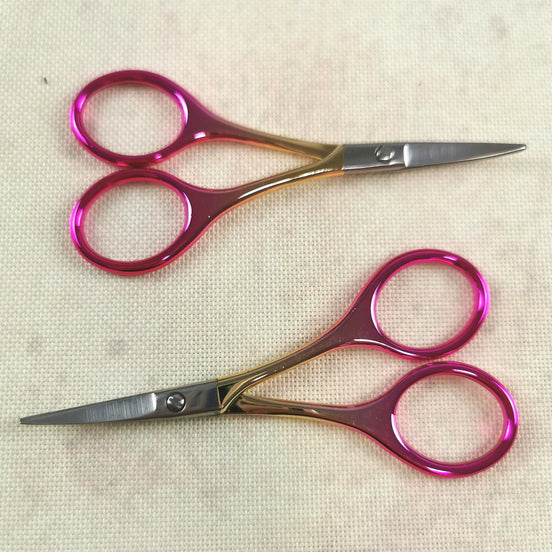 Pink/Gold/Silver Ombre Sleek Curve Embroidery Scissors with Cover