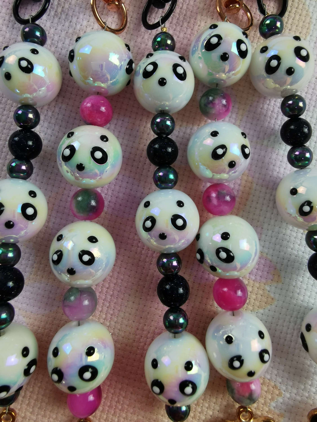 Beaded Scissor Keep. Panda Hand Decorated Iridescent Beads