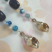 Beaded Scissor Keep. Lapis Lazuli Centre Stone. Gilded Shell Charm.