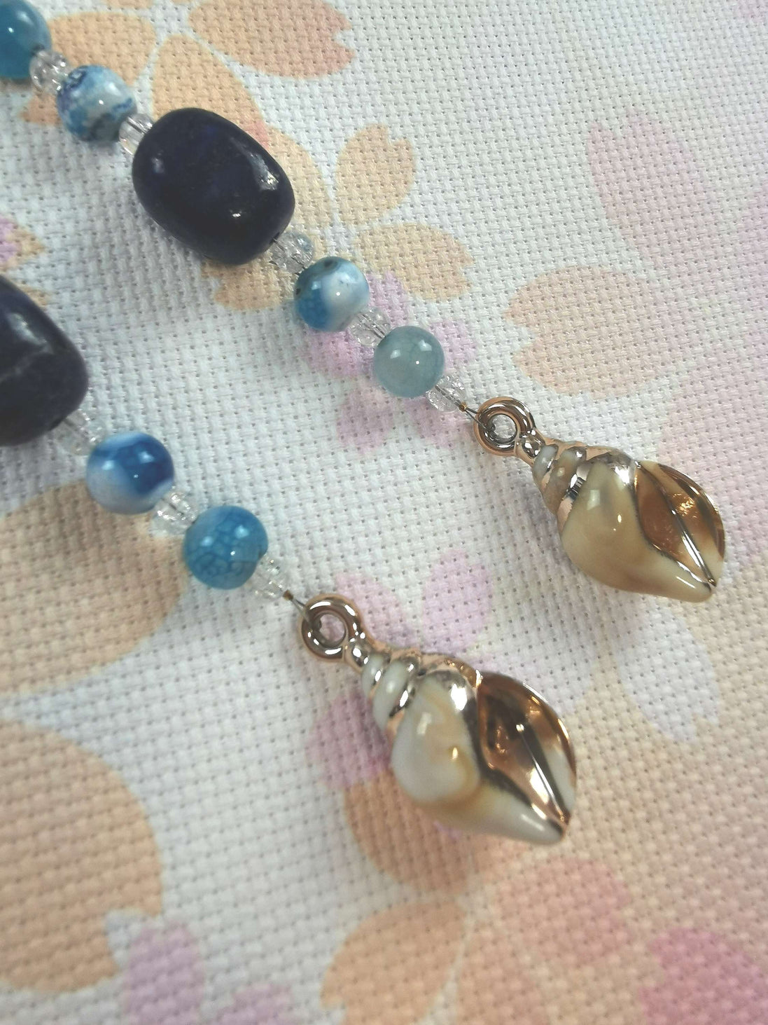 Beaded Scissor Keep. Lapis Lazuli Centre Stone. Gilded Shell Charm.