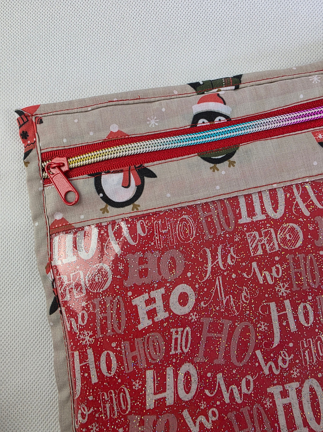 WIP Project Bag - HoHoHo Penguins GLITTER front