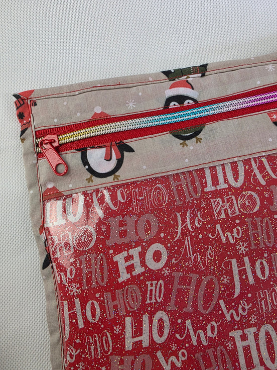 WIP Project Bag - HoHoHo Penguins GLITTER front